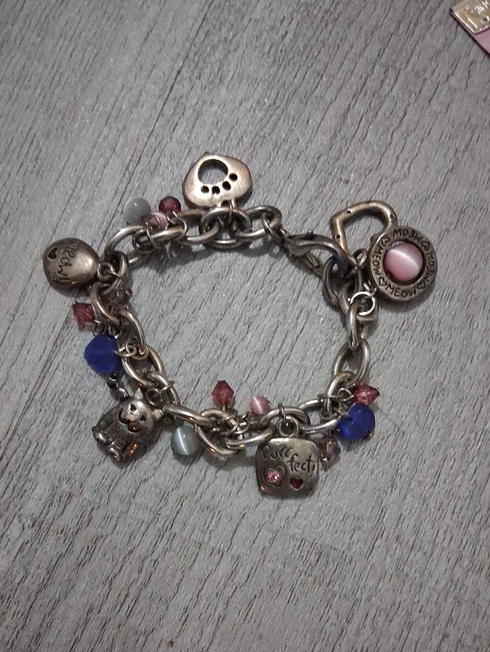 Cat Lover Charm Bracelet,  Fun Cute,  Silver, Adjustable,  7.5"